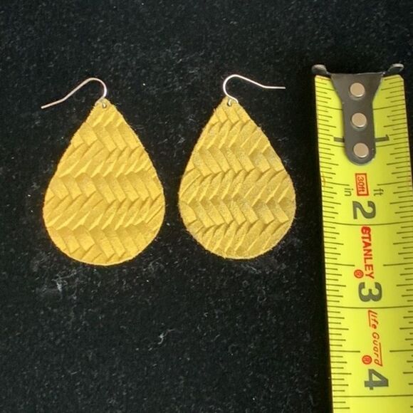 Yellow Leather Earrings Braided Iowa Gold Tailgate - Picture 3 of 3